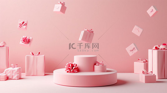 粉色展台礼盒合成创意素材背景