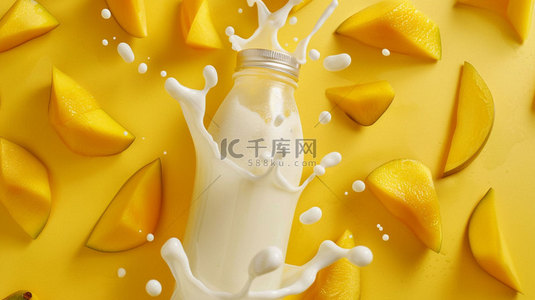 芒果芒果背景图片_黄色芒果牛奶合成创意素材背景