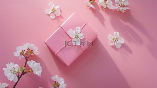 粉色礼盒鲜花合成创意素材背景
