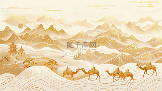 背景沙漠背景图片_沙漠骆驼宫殿合成创意素材背景