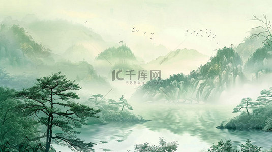 落花流水亭阁合成创意素材背景