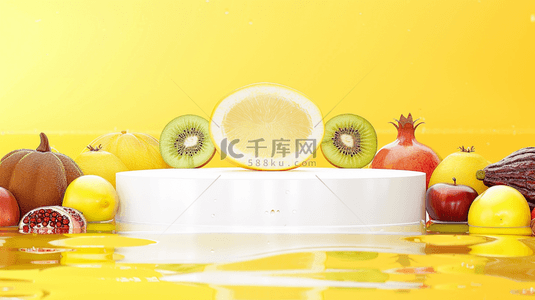 石榴水果背景图片_黄色夏季水果展台背景