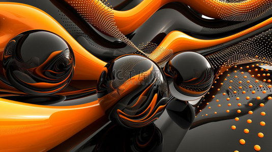 橙黑圆形立体合成创意素材背景