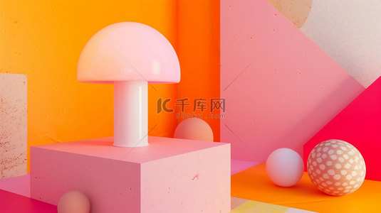 背景台灯背景图片_展台蘑菇台灯合成创意素材背景