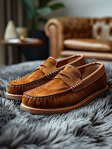 鞋子软摄影照片_时尚的棕色真皮软皮鞋摄影图