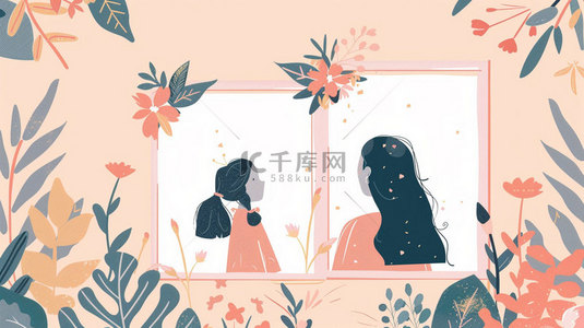 鲜花母女画框合成创意素材背景