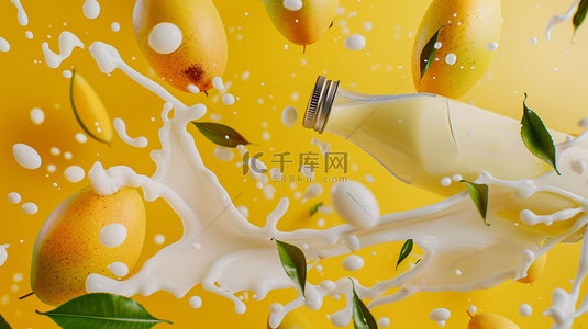芒果背景图片_黄色芒果牛奶合成创意素材背景