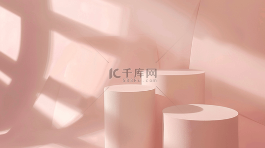 粉色3d立体背景图片_粉色3D立体圆柱形电商展台背景