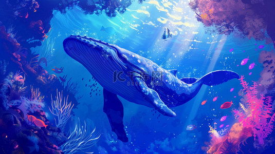 深海鲸鱼珊瑚合成创意素材背景