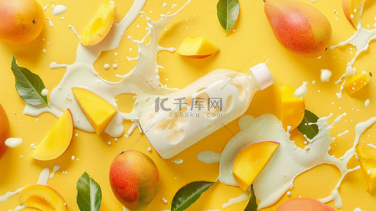 牛奶素材背景背景图片_黄色芒果牛奶合成创意素材背景