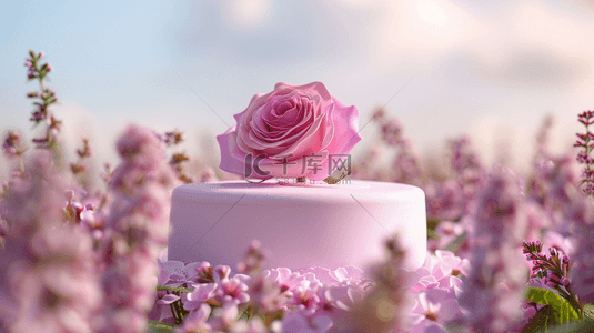 电商粉色浪漫背景图片_粉色520花朵3D立体装饰圆柱电商背景