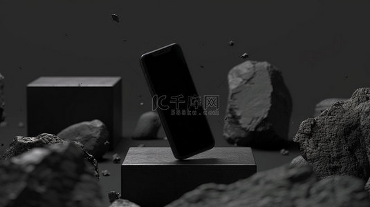 黑色背景背景图片_展台手机黑色合成创意素材背景