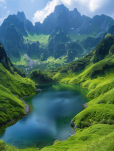 png绿水摄影照片_青山湖泊绿水蓝天摄影图