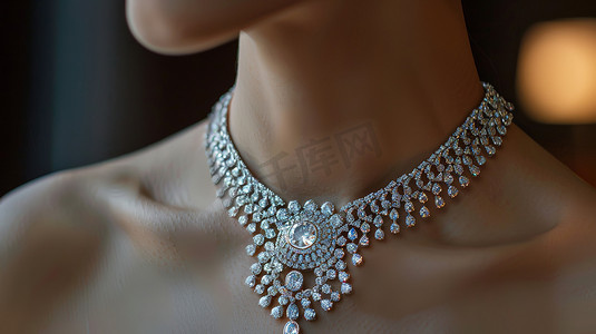 珠宝宝石摄影照片_戴着奢华宝石项链高清图片