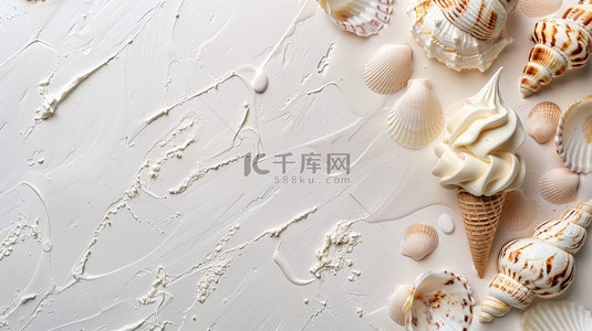 冰淇淋素材背景图片_海浪冰淇淋海螺合成创意素材背景