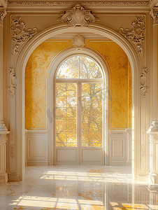 浅金色拱形门窗户照片