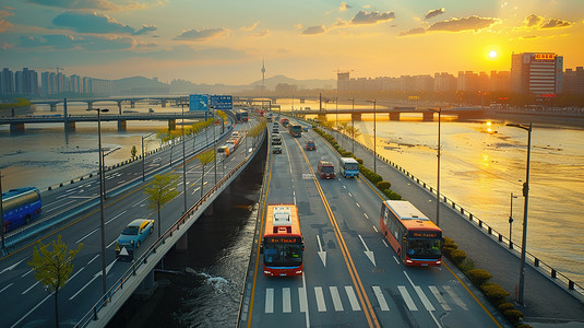 高速桥摄影照片_连接城市两岸的大桥图片