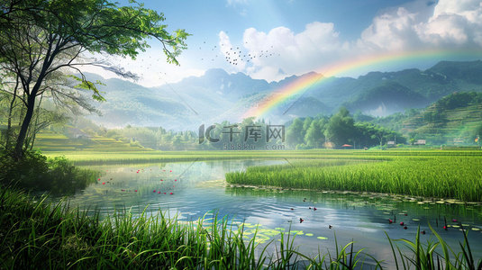 彩虹池塘生态合成创意素材背景