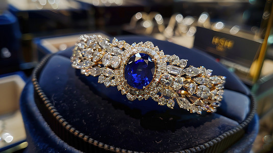 手镯蓝宝石钻石首饰高清摄影图