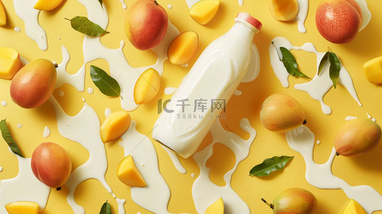 黄色芒果牛奶合成创意素材背景