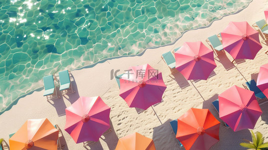 沙滩遮阳伞海浪合成创意素材背景