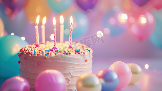 生日派对上的蜡烛和蛋糕图片