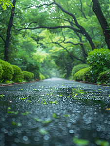 夏天摄影照片_空荡荡的柏油路绿色树木图片