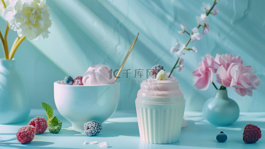 冰淇淋素材背景图片_水果冰淇淋美味合成创意素材背景