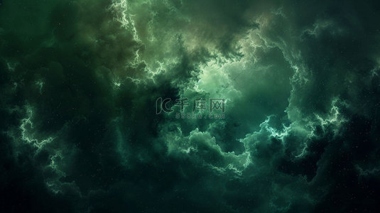 绿色写实背景图片_绿色繁星云层合成创意素材背景