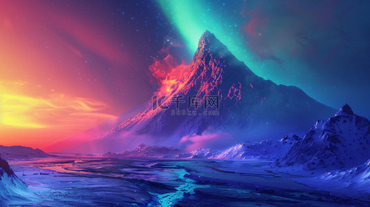 厦门火山岛背景图片_火山喷发极光合成创意素材背景