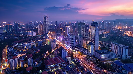 城市摄影照片_俯瞰繁荣的城市夜景图片