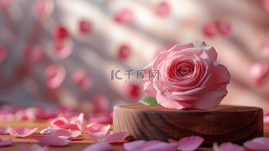 520背景图片_粉色520装饰花朵展台电商背景