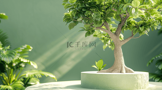 水果台子圖背景图片_阳光照射室内盆景植物的背景