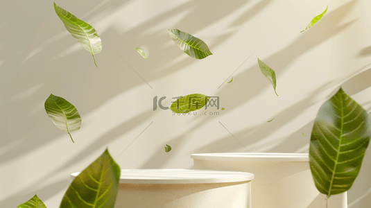 绿色叶子装饰背景图片_夏季绿色植物叶子装饰电商展台背景