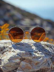 夏天摄影照片_岩石上的太阳眼镜墨镜摄影照片