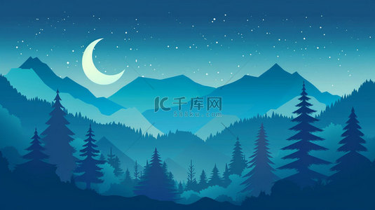 中秋明月寄相思背景图片_远山森林明月合成创意素材背景