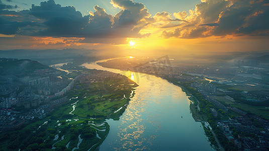 天空摄影照片_航拍壮观的河流大自然景观图片