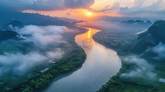 航拍壮观的河流大自然景观摄影配图