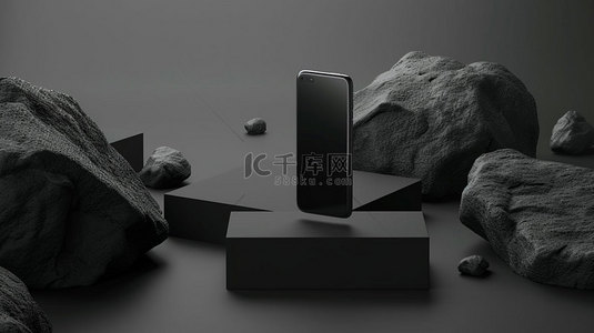 黑色背景背景图片_展台手机黑色合成创意素材背景