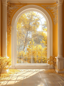 浅金色摄影照片_浅金色拱形门窗户高清图片