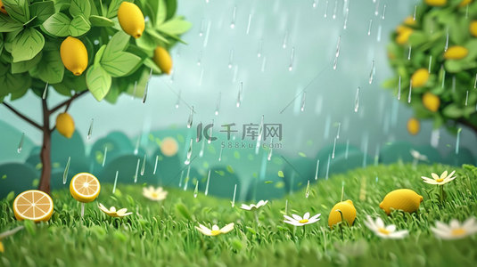 下雨草地背景图片_模型下雨草地合成创意素材背景