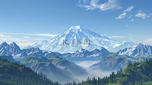 山川河流背景图片_绘画山川河流合成创意素材背景