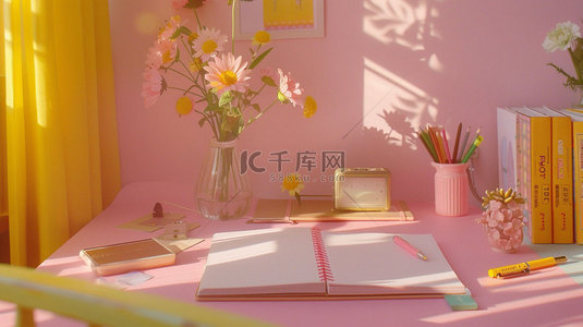 粉色主题课桌合成创意素材背景