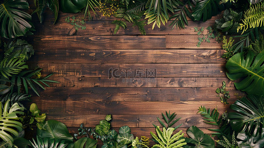 木板纹理素材背景图片_木板纹理绿叶合成创意素材背景