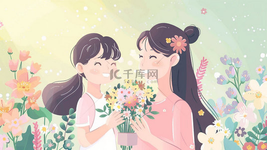 温馨母女背景图片_花丛母女温馨合成创意素材背景