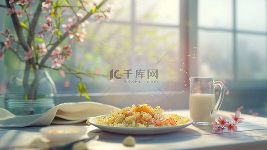 早餐素材背景图片_早餐阳光餐桌合成创意素材背景