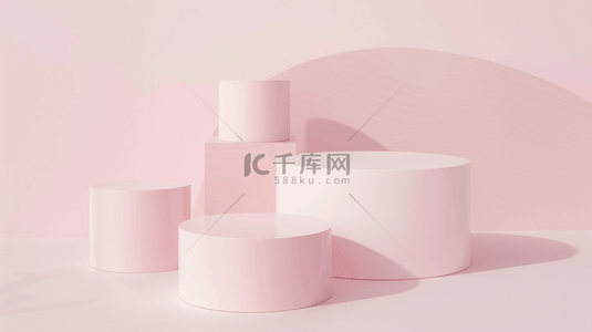 粉色3D立体圆柱形电商展台背景