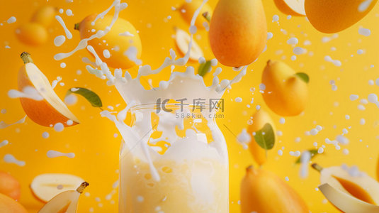 黄色芒果牛奶合成创意素材背景