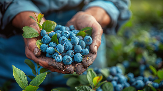 采摘蓝莓的蓝莓种植园高清摄影图