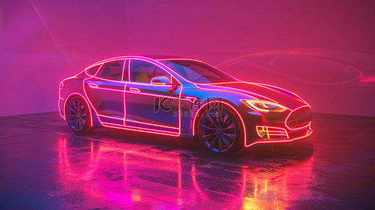 汽车创意合成背景背景图片_汽车光线霓虹合成创意素材背景